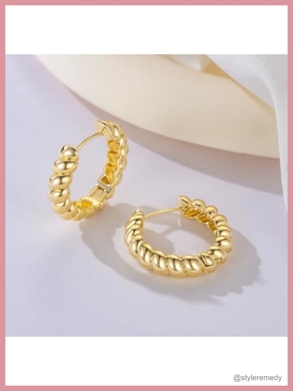 14K Gold Plated Chunky Huggie Hoop Earrings for Women - Picture 5 of 6